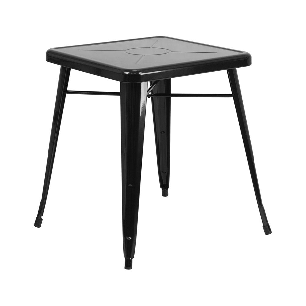 Flash Furniture Commercial Grade 23.75&quot; Square Black Metal Indoor-Outdoor Table Set With 2 Stack Chairs