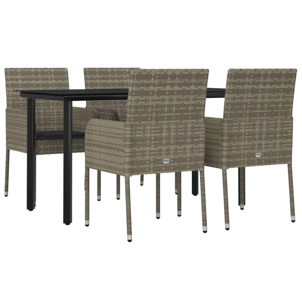 vidaXL 5-Piece Patio Dining Set - Outdoor Furniture Set with Poly Rattan Construction, Tempered Glass Tabletop, and Cushioned Ch