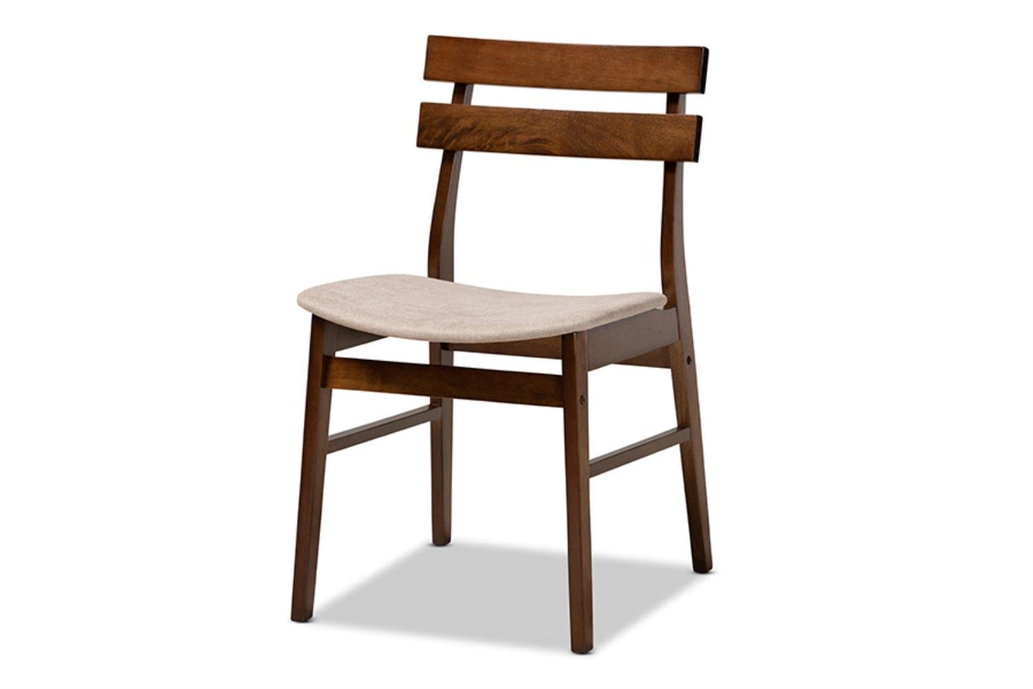 Baxton Studio Richmond Mid-Century Modern Light Beige Fabric Upholstered and Walnut Brown Finished Wood 5-Piece Dining Set with Faux Marble Dining Table