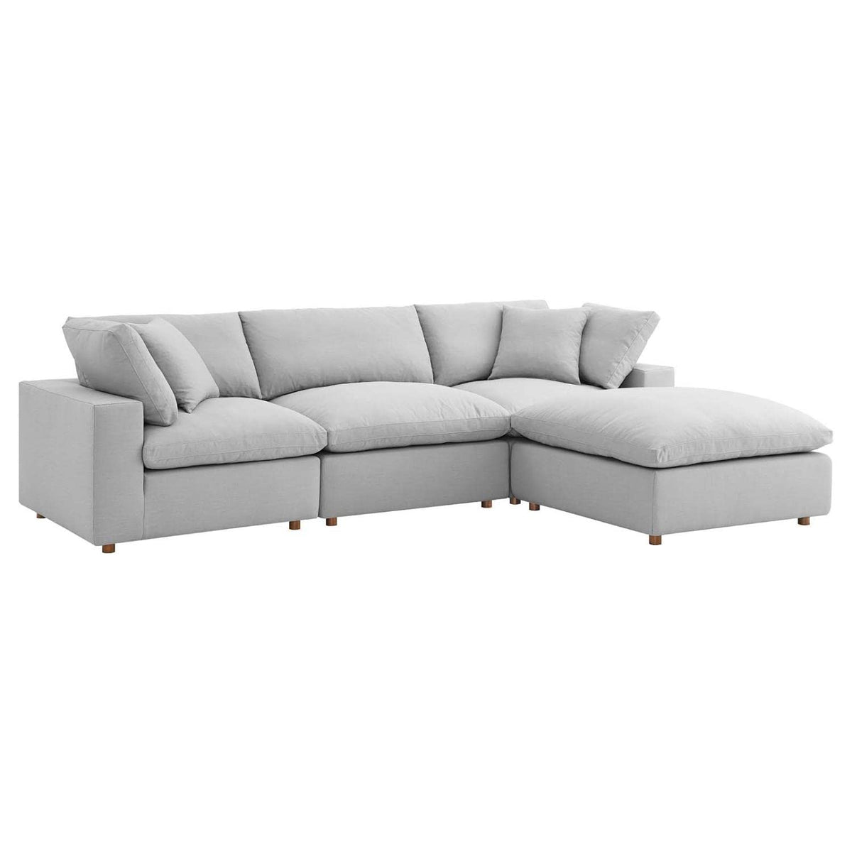 Modway Commix 4-Piece Fabric Down Filled Sectional Sofa Set in Light Gray