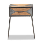Baxton Studio Laurel Rustic Industrial Antique Grey Finished Metal and Whitewashed Oak Brown Finished Wood 1-Drawer Nightstand