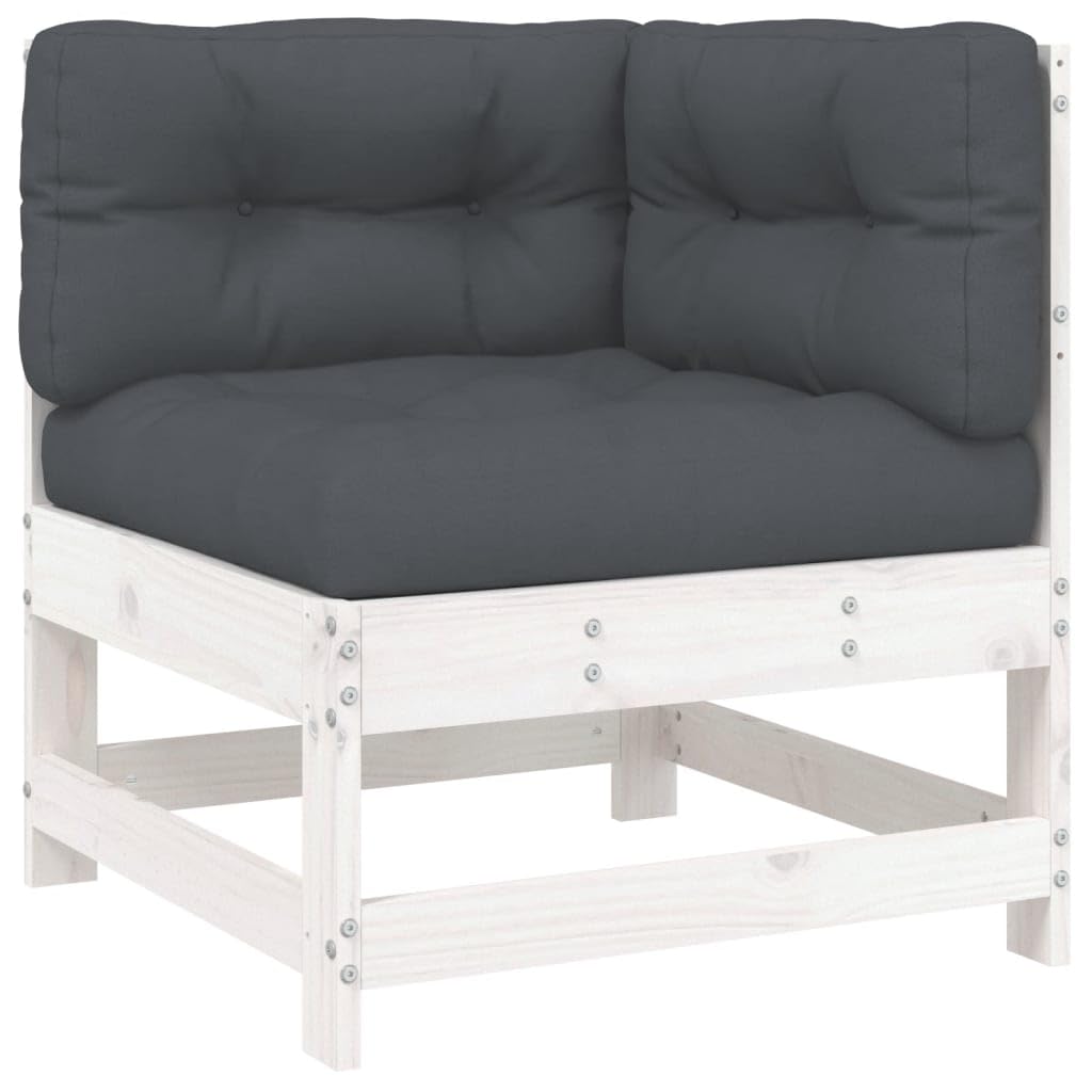vidaXL Corner Sofa | Solid Pine Wood Frame | Comfortable Cushions | Modular & Reconfigurable Garden Lounge Set - White