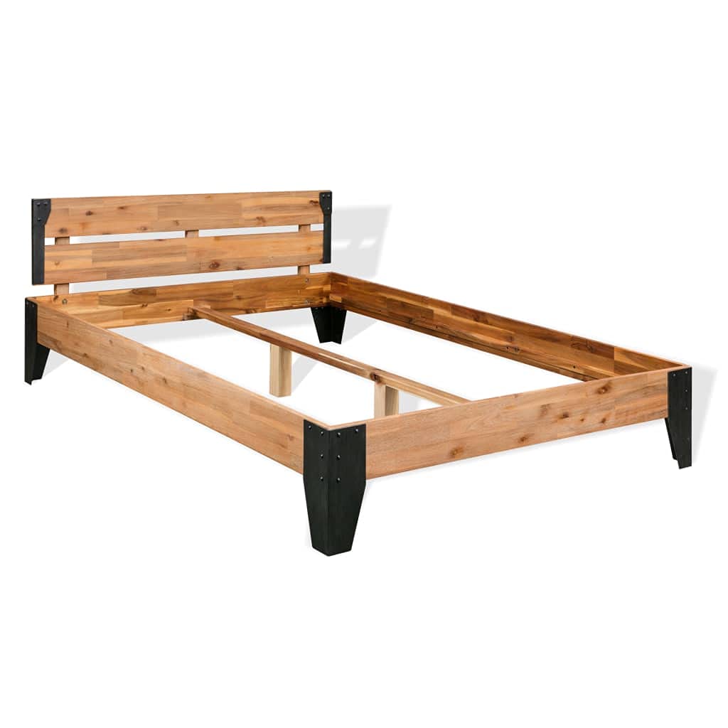 vidaXL Bed Frame 76&quot;x79.9&quot; King Solid Wood Acacia Steel