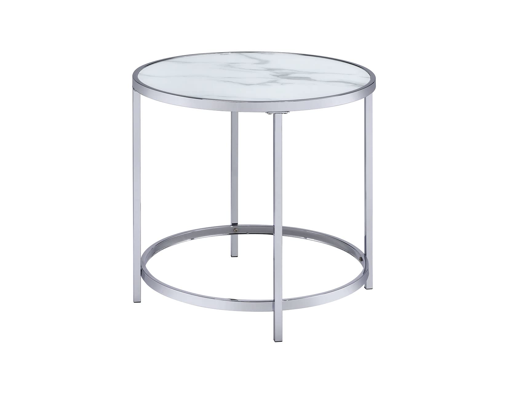 Steve Silver Rayne Nesting End Table Glass Top, Base, Modern Design, Finish Faux, 24&quot; L x 24&quot; W x 24&quot; H, White Marble,Chrome