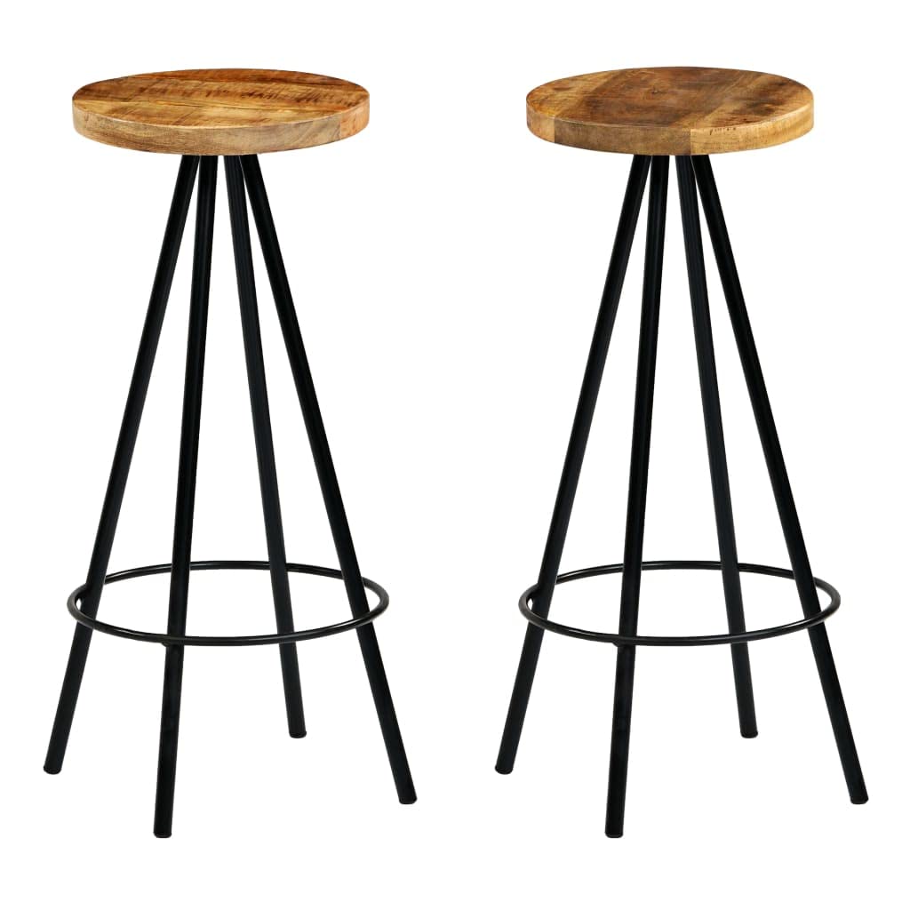 vidaXL Rustic Bar Stools Set of 2, Industrial Design with Solid Mango Wood Seats and Steel Frames, Brown