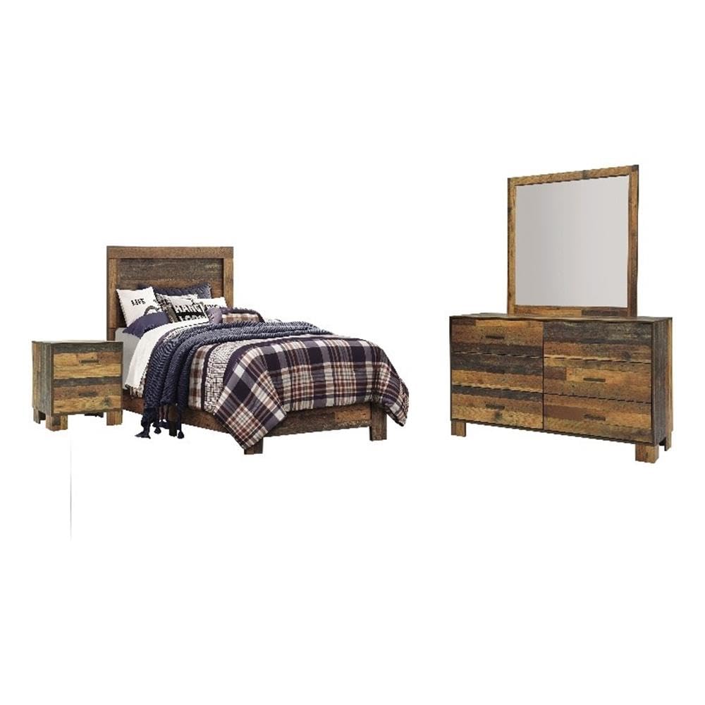 Coaster Sidney Twin Bed 4-Piece Set, Rustic Pine