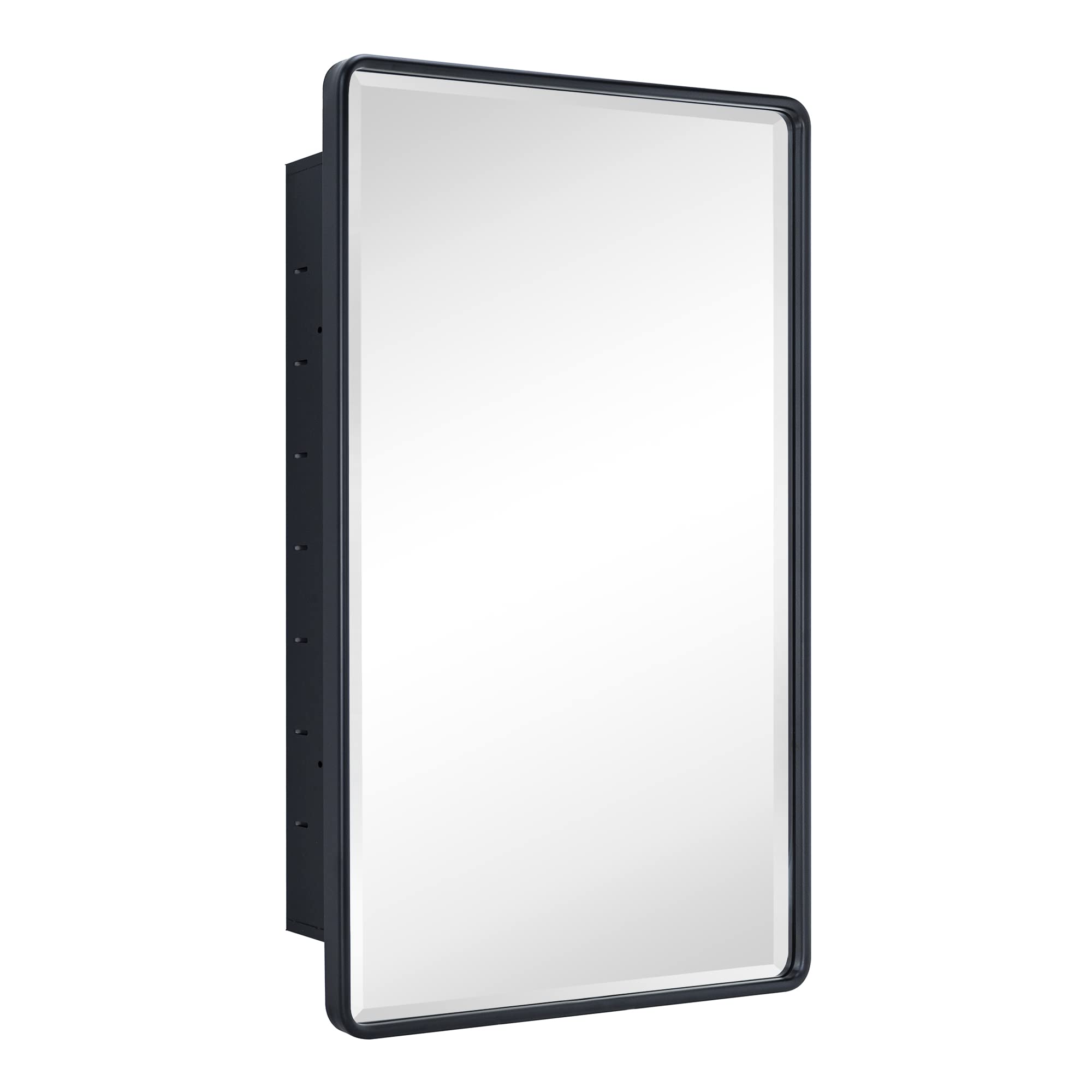 TEHOME Farmhouse Matt Black Recessed Bathroom Medicine Cabinet with Mirror Rounded Rectangle Metal Framed Medicine Cabinet with 