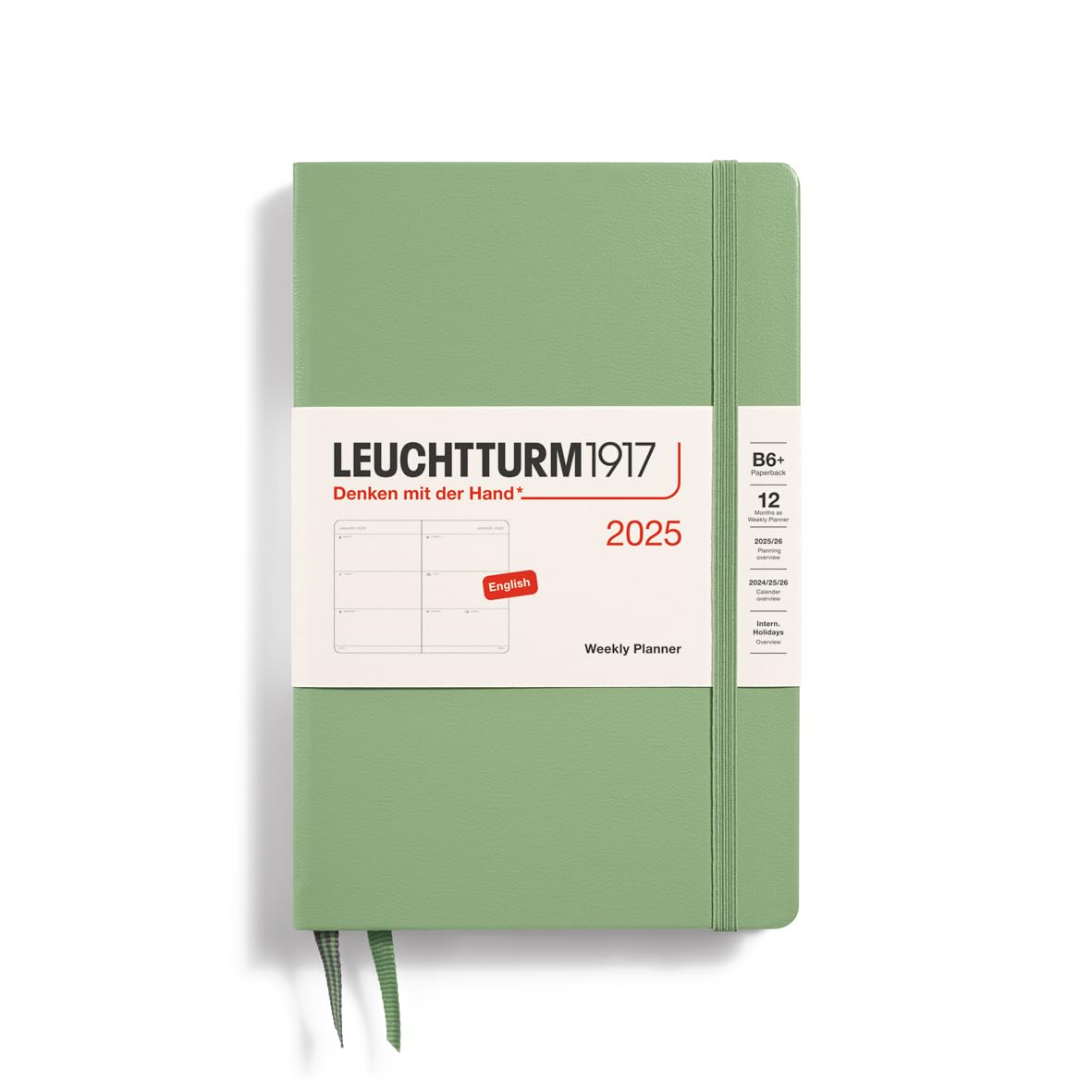 Leuchtturm1917 - Weekly Planner 2025, Hardcover, Paperback (B6+), Sage (Jan 1 - Dec 31, 2025)