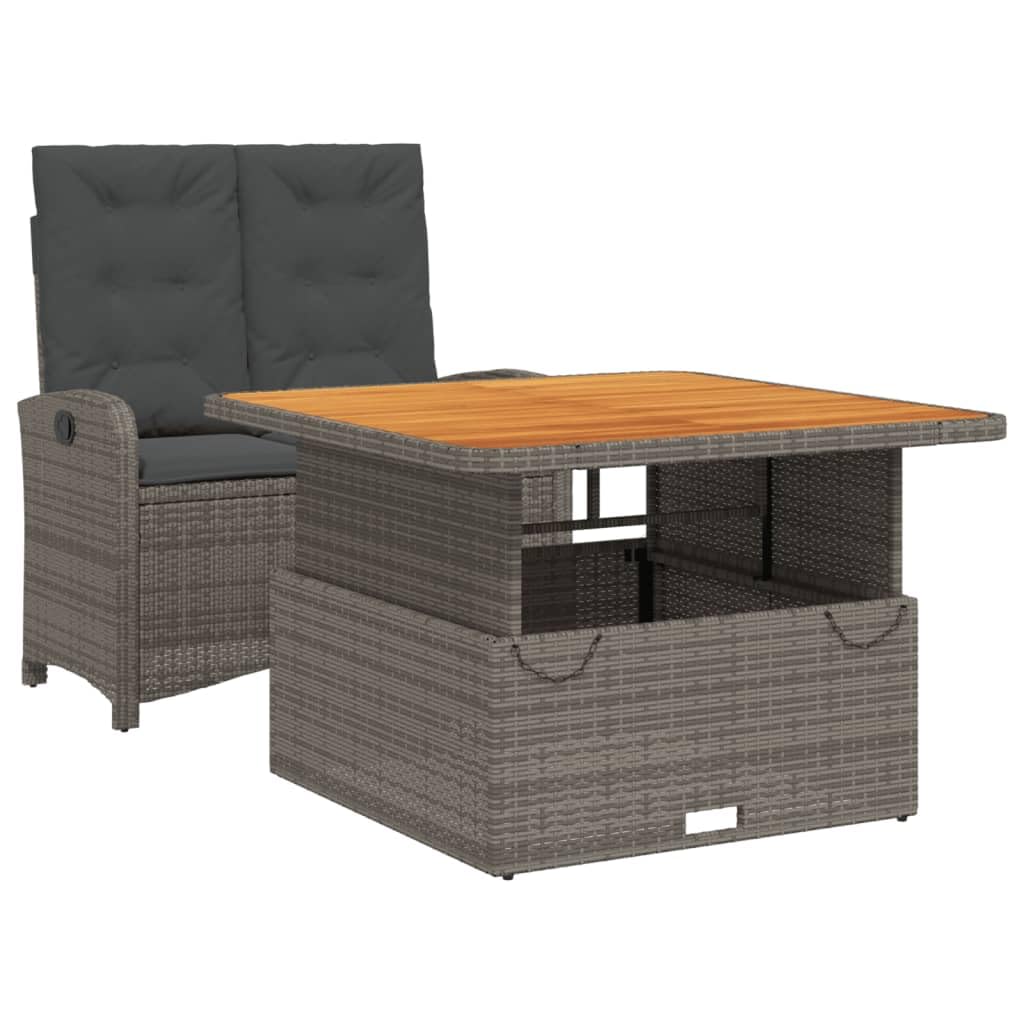 vidaXL Gray Patio Dining & Lounge Set ?Poly Rattan, Cushions, Adjustable Tabletop ?Outdoor, Garden, Backyard 2-Piece Set