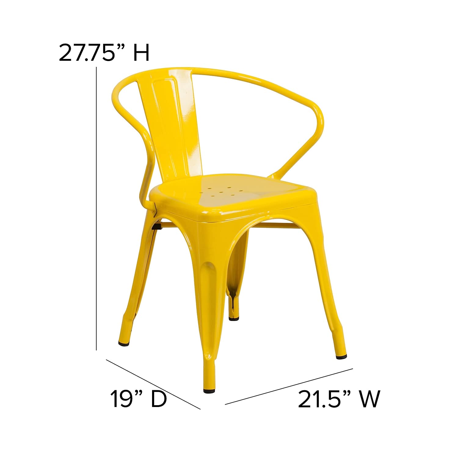 Flash Furniture Luna Commercial Grade Indoor-Outdoor Stack Chair With Arms - Yellow Metal Frame - Teak All-Weather Polystyrene Seat - Vertical Slat Back
