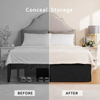 Miye Pleated Waffle Weave Bed Skirt, Tailored Dust Ruffle 14 Inch Drop Easy Fit, Machine Washable (Black, Full - 14'' Drop)
