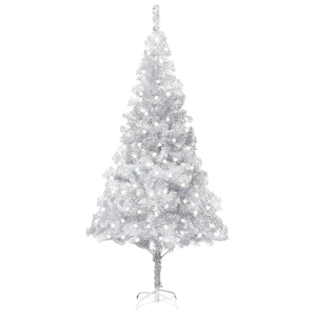 Vidaxl Artificial Pre-Lit Christmas Tree With Leds&Stand - Sturdy Steel-Constructed Silver 94.5&quot; Tree - Durable Pet Material - Reusable Eco-Friendly Decor