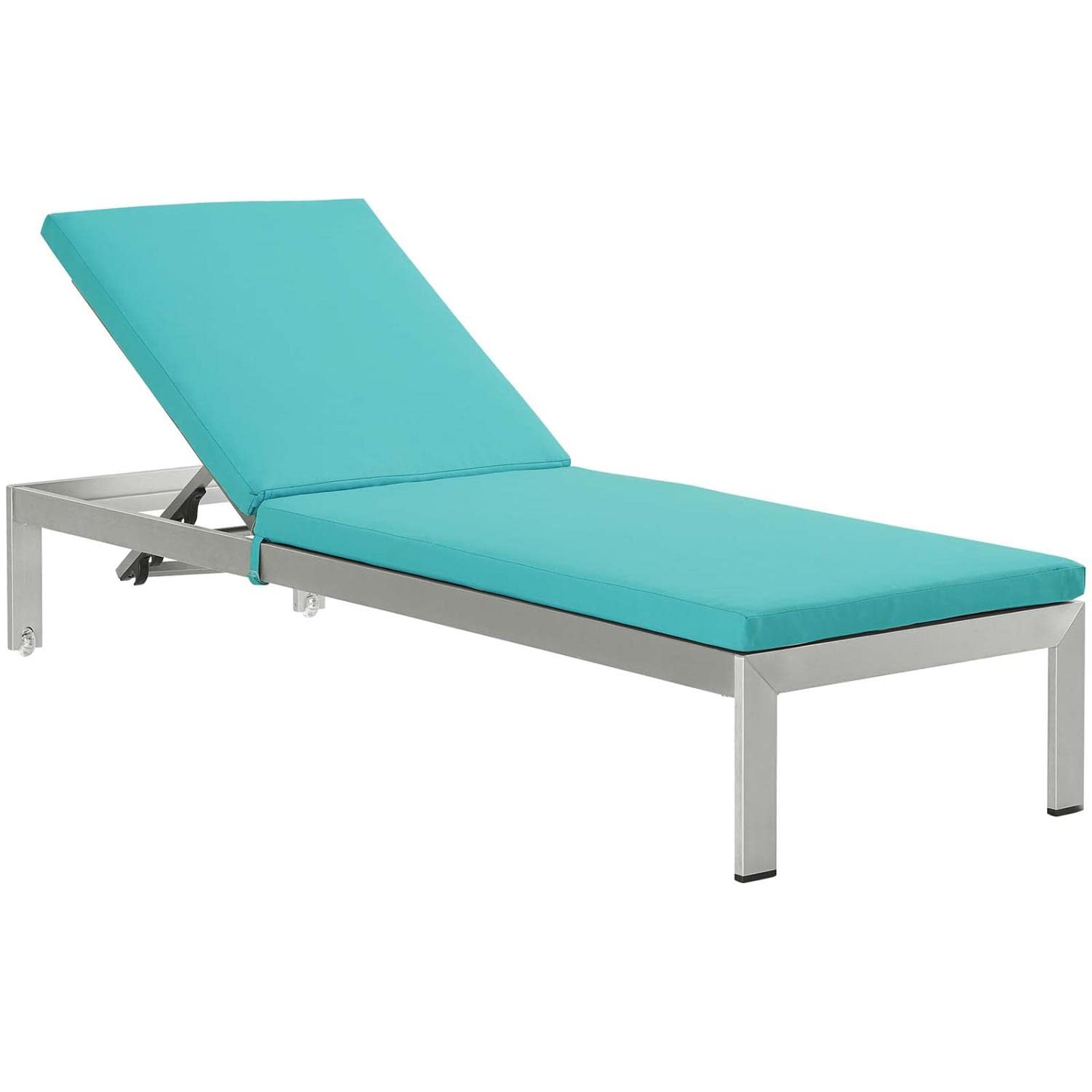 Modway Eei-4502-Slv-Trq Shore Outdoor Patio Aluminum Chaise With Cushions, Silver Turquoise