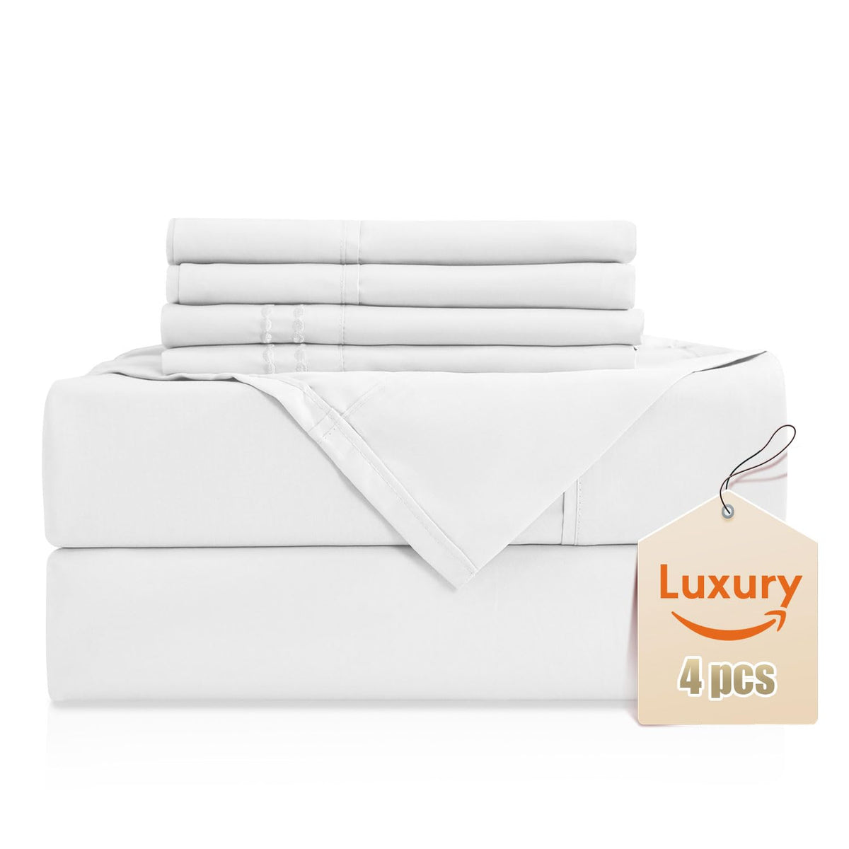 Luxury Silky Soft Bed Sheet Set, 4 Piece,Twin Size, Fits 16 Inch Deep Pocket Mattresses, Wrinkle Free & Breathable Cooling, Whit