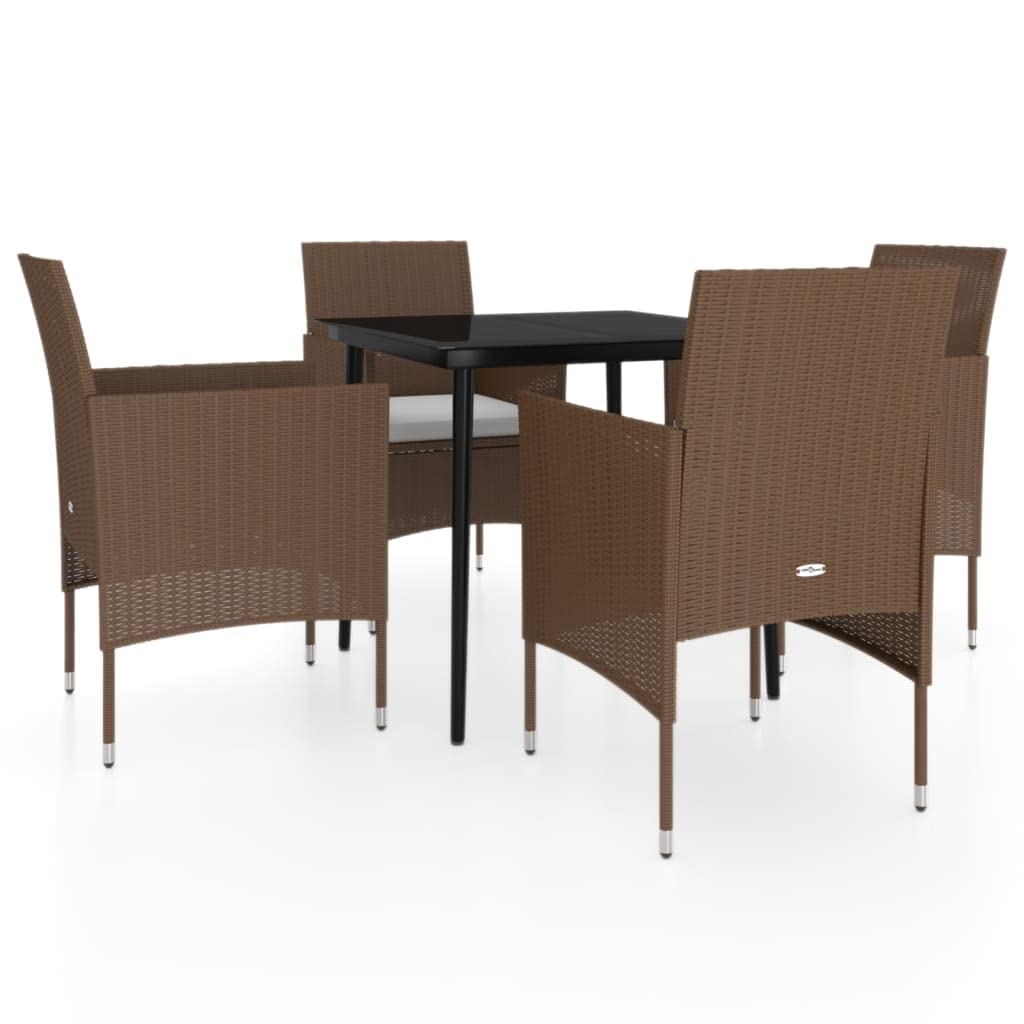 vidaXL Patio Dining Set 5 Piece with Cushions Garden Outdoor Lawn Yard Terrace Balcony Table and Chair Seat Seating Furniture Brown and Black