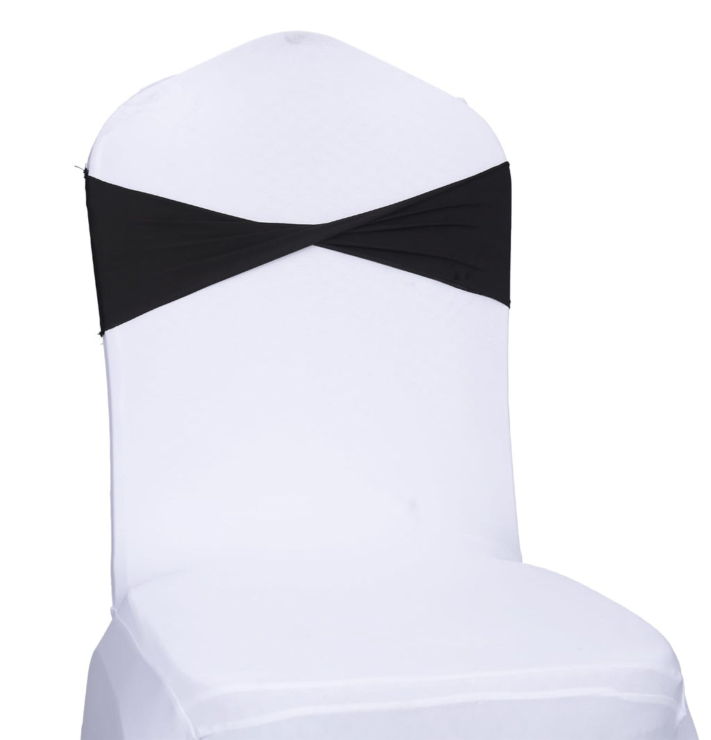 Mds Pack Of 100 Spandex Chair Sashes Bow Sash Elastic Chair Bands Ties Without Buckle For Wedding And Events Decoration Spandex Slider Sashes Bow - Black