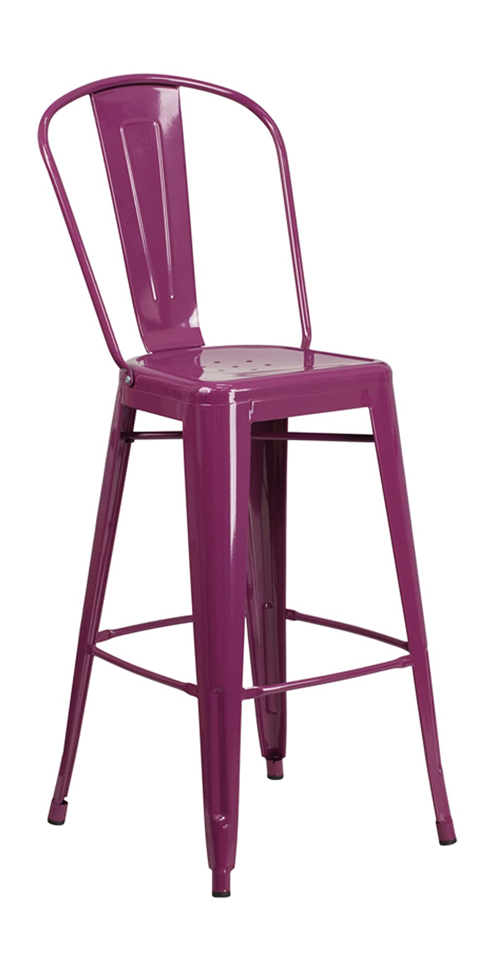 Flash Furniture Commercial Grade 30' High Purple Metal Indoor-Outdoor Barstool With Back