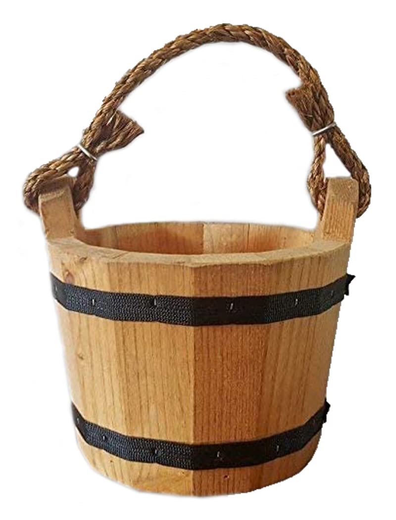 Wooden Bucket 8' X 10' Water Wishing Well Pail With Rope Twine Handle Solid Wood Vintage Style Primitive Planter Handmade In T