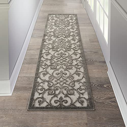 HomeRoots Grey/Charcoal 100% Polypropylene 2’ x 8’ Gray and Charcoal Indoor Outdoor Runner Rug