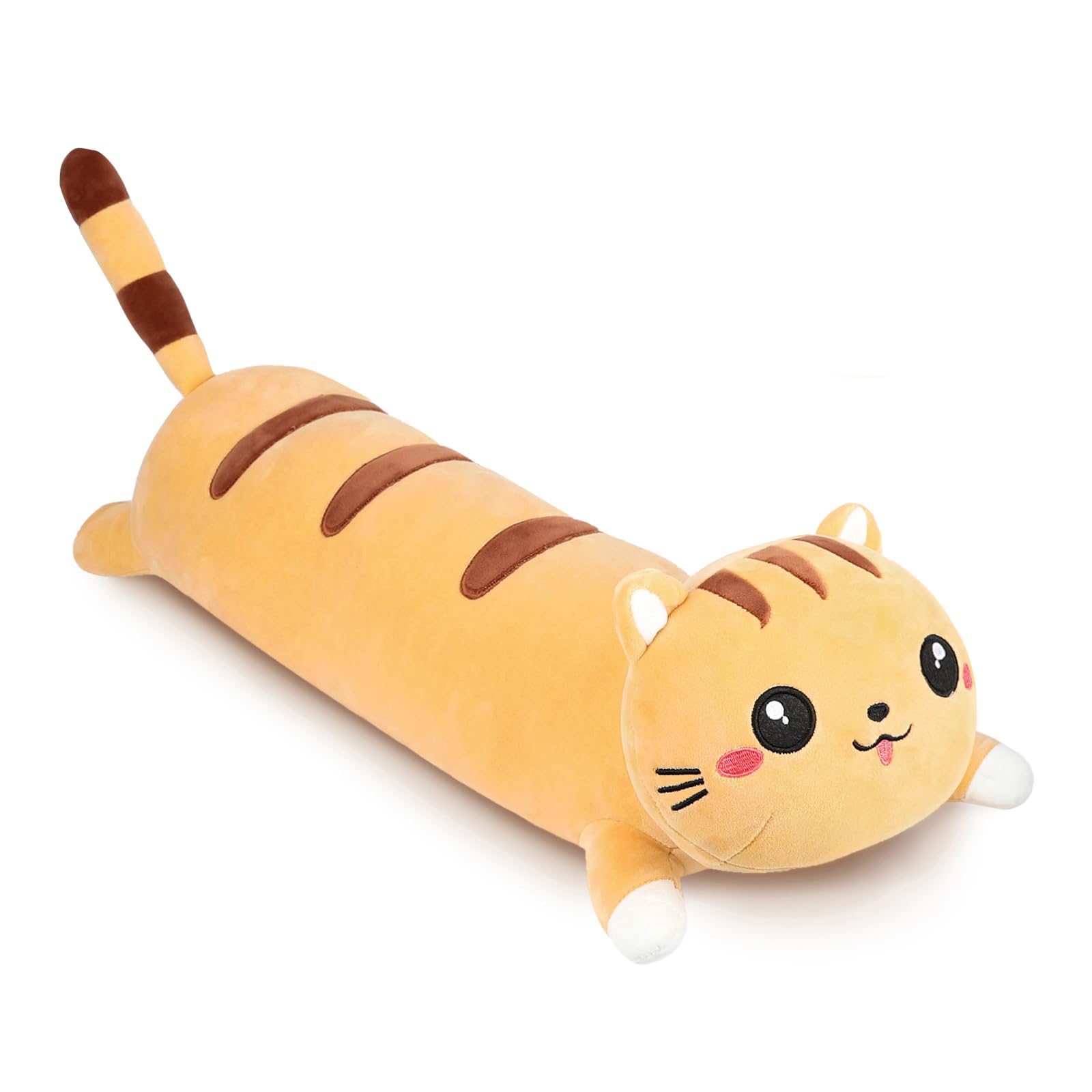 AFAN Cute Long Cat Plush Kawaii 19.6' Body Pillow Cat Stuffed Animals Soft Plushies Cuddly Cotton Kitten Sleeping Pillow Stuffe