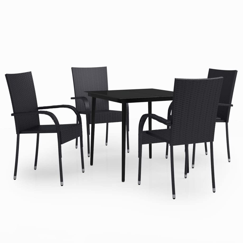 vidaXL 5 Piece Patio Dining Set in Black - Outdoor Furniture Set with PE Rattan Chairs & Glass Tabletop - Easy Assembly & Maintenance