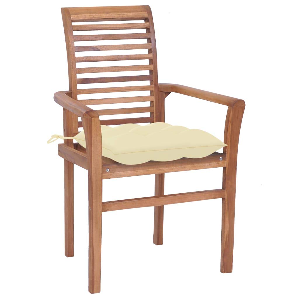 vidaXL Stackable Dining Chairs Set with Comfortable Cream White Cushions Made from Durable Fine Sanded Solid Teak Hardwood - Easy Storage and Perfect for Garden, Patio or Dining Room