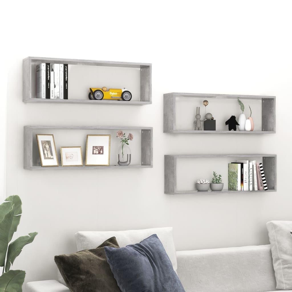 vidaXL Wall Cube Shelves 4 pcs Concrete Gray 31.5&quot;x5.9&quot;x10.4&quot; Engineered Wood