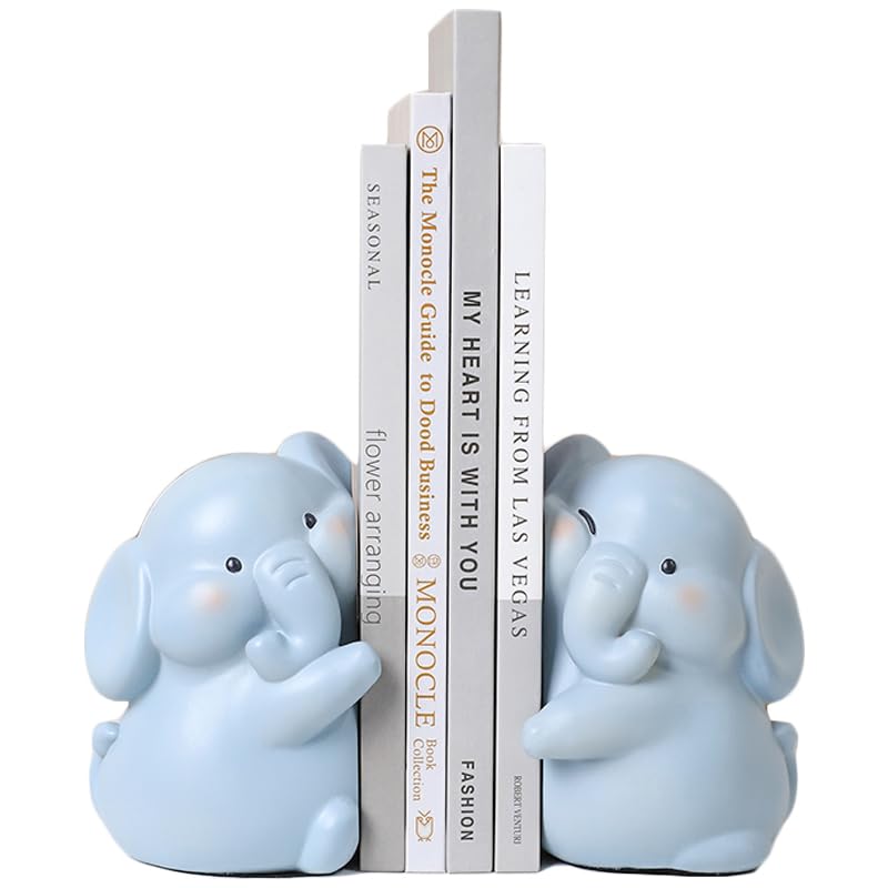 Cute Hug Elephants Decorative Bookends, Unique Book Ends to Hold Books Creative Resin Book Holder Stopper for Home Office Desk B