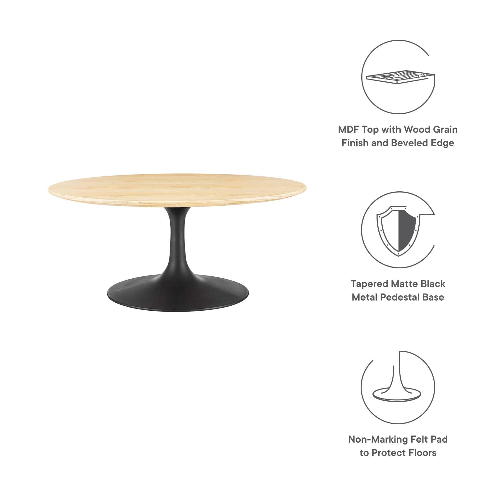 Modway Lippa Round 36&quot; Wood Grain Mid-Century Modern Coffee Table