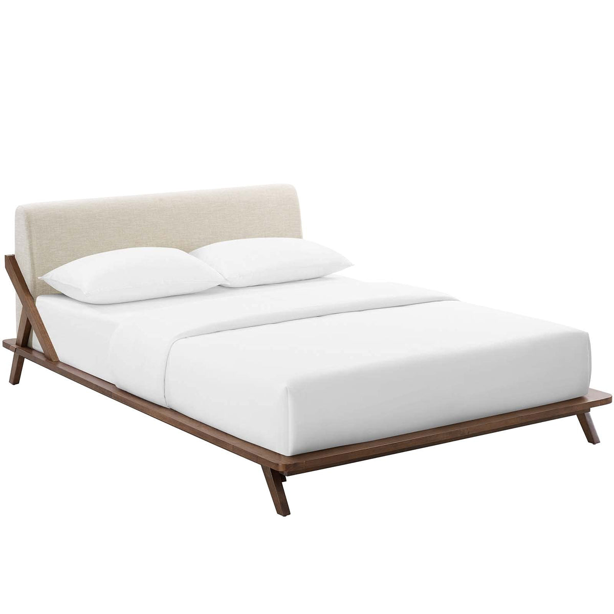 Modway Luella Upholstered Fabric Queen Sled Platform Bed Frame With Headboard In Walnut Beige