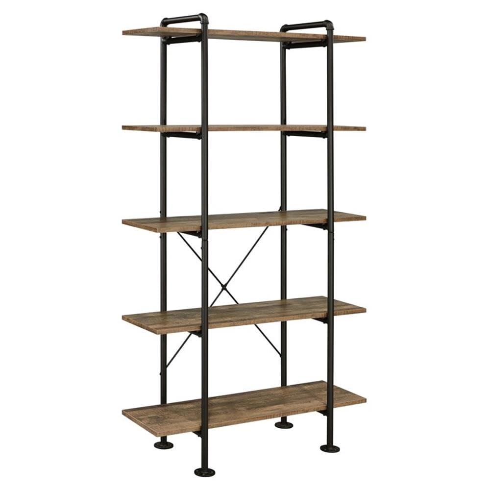 Acme Nefo 5 Wooden Tiers Shelf Bookcase in Rustic Oak and Black