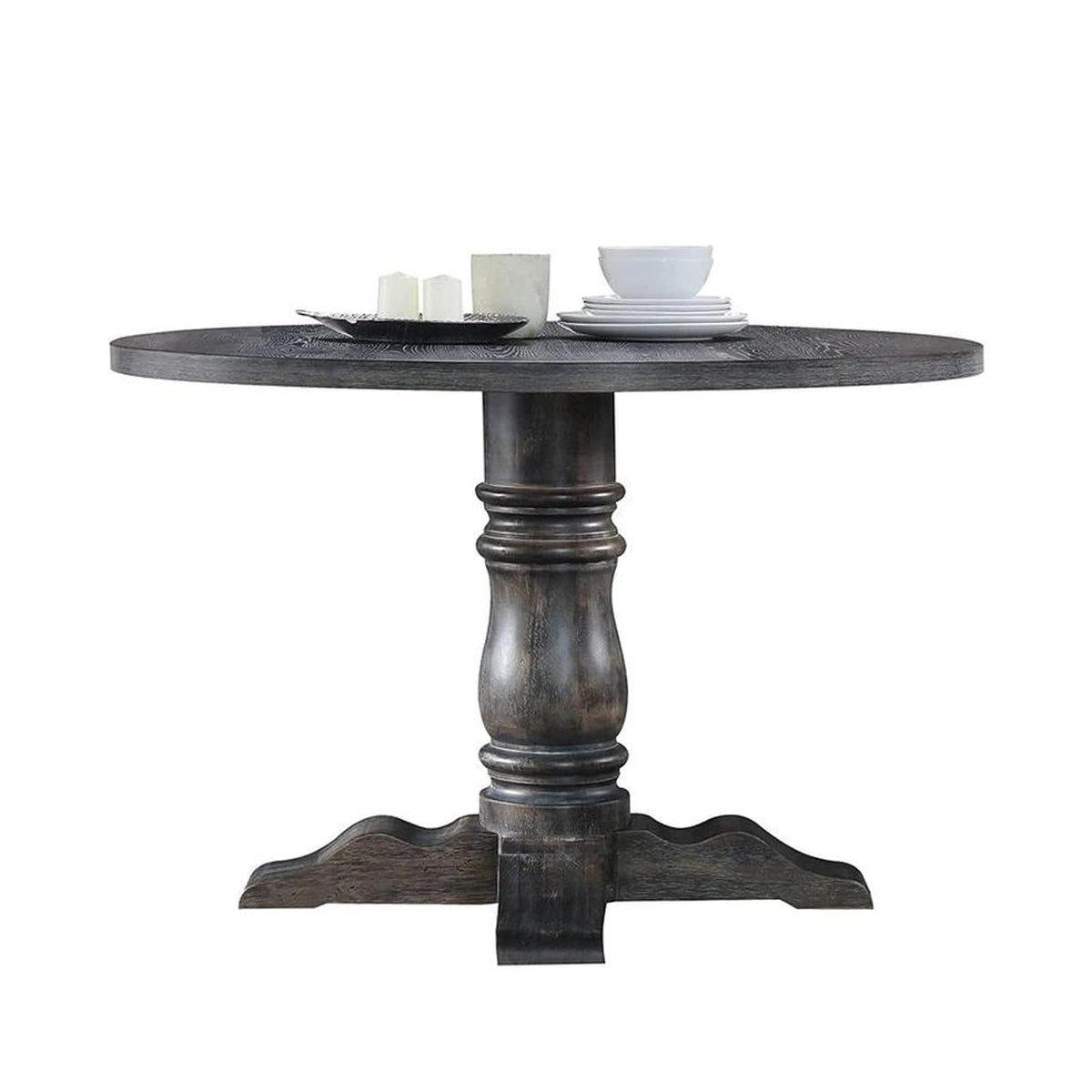 Acme Wallace 47&quot; Round Pedestal Dining Table in Weathered Gray