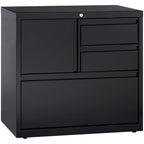 Lorell, LLR60933, 30" Personal Storage Center Lateral File - 3-Drawer, 1 Each, Black