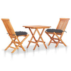 vidaXL 3 Piece Solid Teak Wood Bistro Set with Anthracite Cushions - Foldable Patio Dining Furniture Set - Weather Resistant and Durable - Easy Maintenance