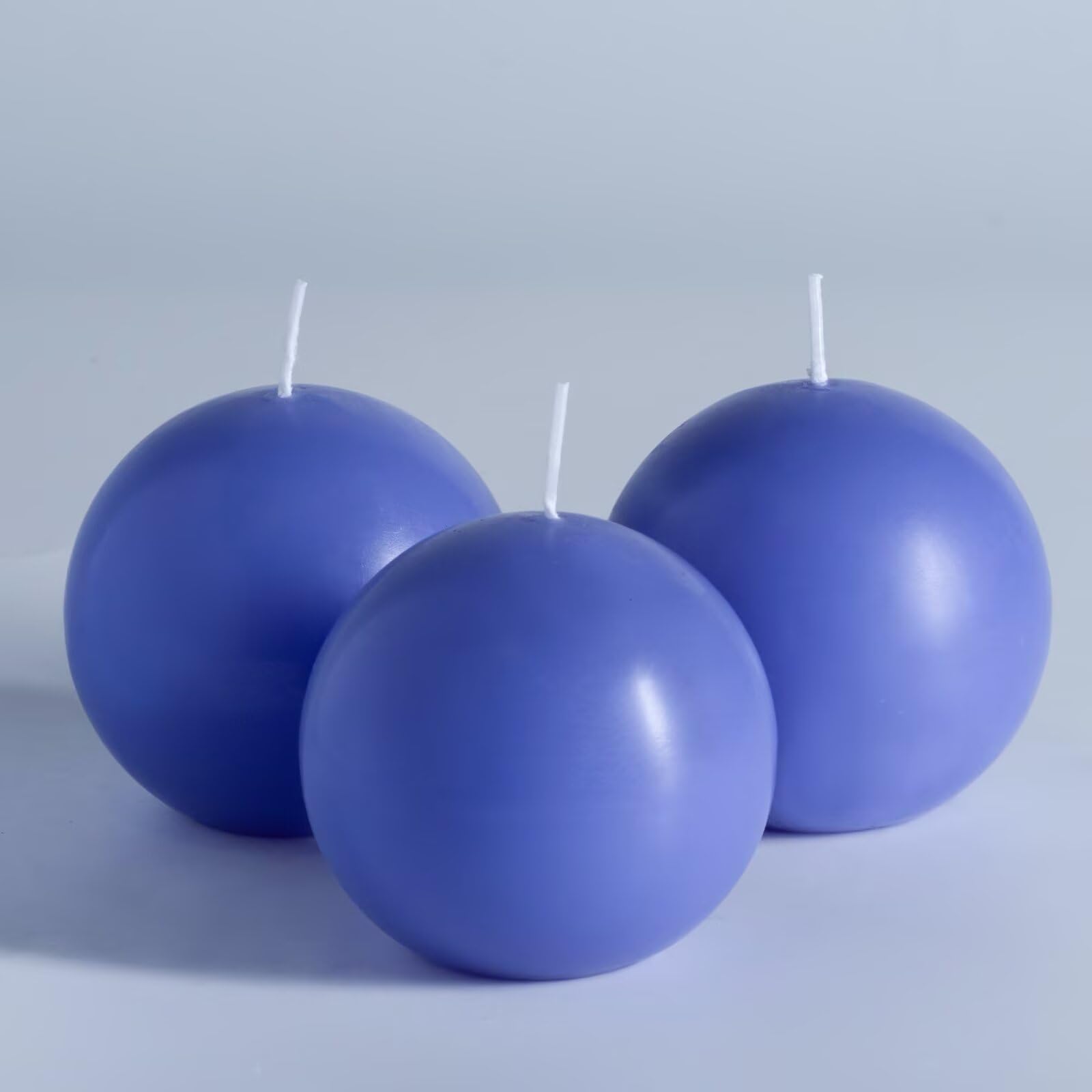MOZEAL Hand-Poured, 3 Inch Periwinkle Round Ball Candles - Elegant Periwinkle Round Pillar Candles Set of 3, Dripless, Unscented