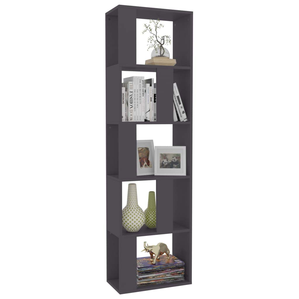 vidaXL Modern Engineered Wood Book Cabinet/Room Divider - Gray Bookshelf with Spacious Compartments for Home Storage and Organization