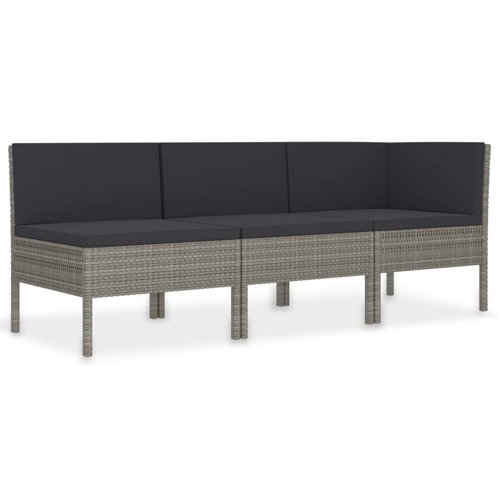 vidaXL 3-Piece Outdoor Patio Lounge Set - Poly Rattan Lounge Set with Cushions - Weather-Resistant and Powder-Coated Steel Frame - Gray Color.