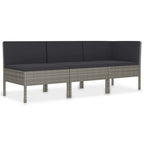 vidaXL 3-Piece Outdoor Patio Lounge Set - Poly Rattan Lounge Set with Cushions - Weather-Resistant and Powder-Coated Steel Frame - Gray Color.