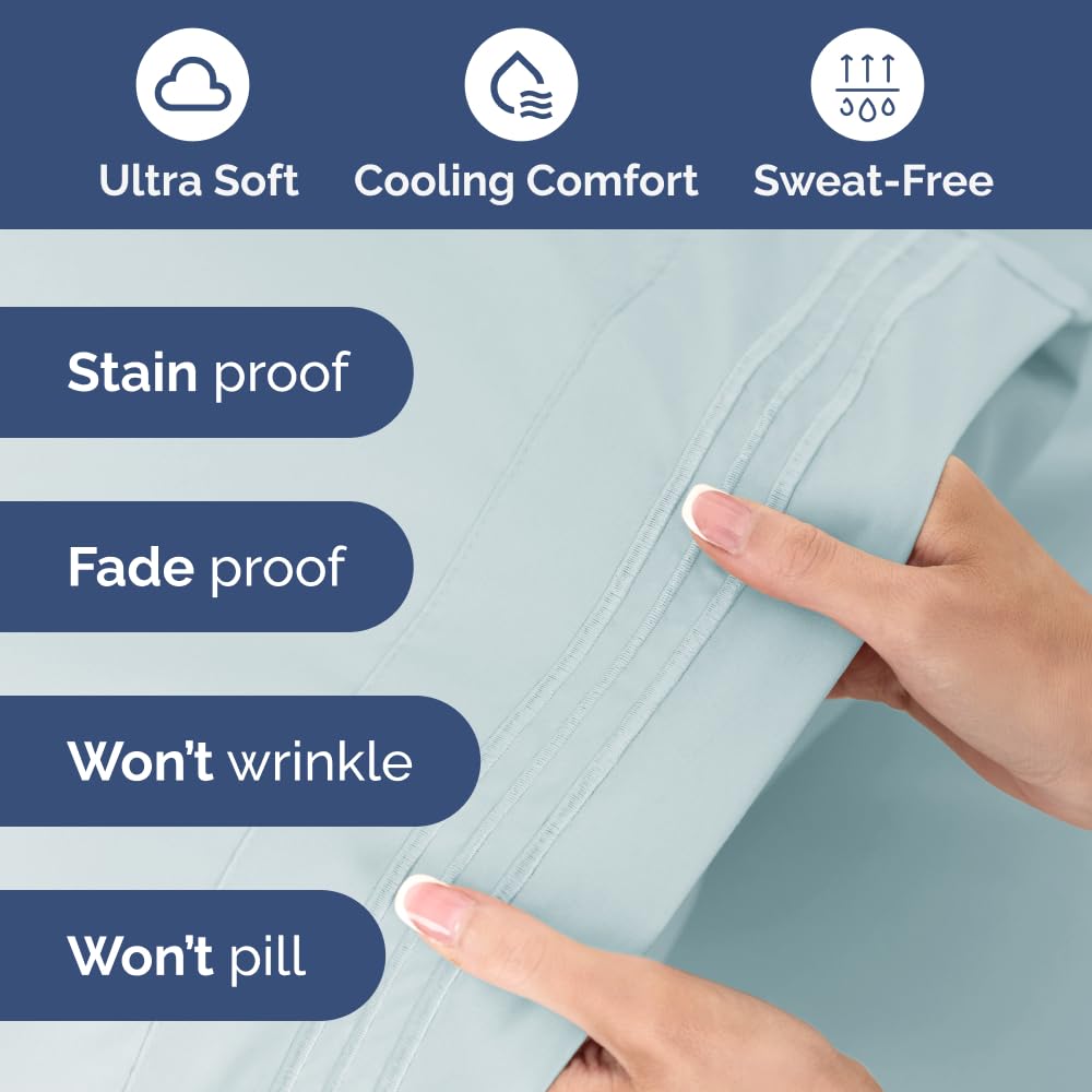 Extra Deep Pocket Full Sheets - 4 Piece Breathable & Cooling Bed Sheets - Hotel Luxury Bed Sheet Set - Soft, Wrinkle Free & Comfy - Easily Fits Extra Deep Mattresses - Deep Pocket Ice Blue Sheets Set