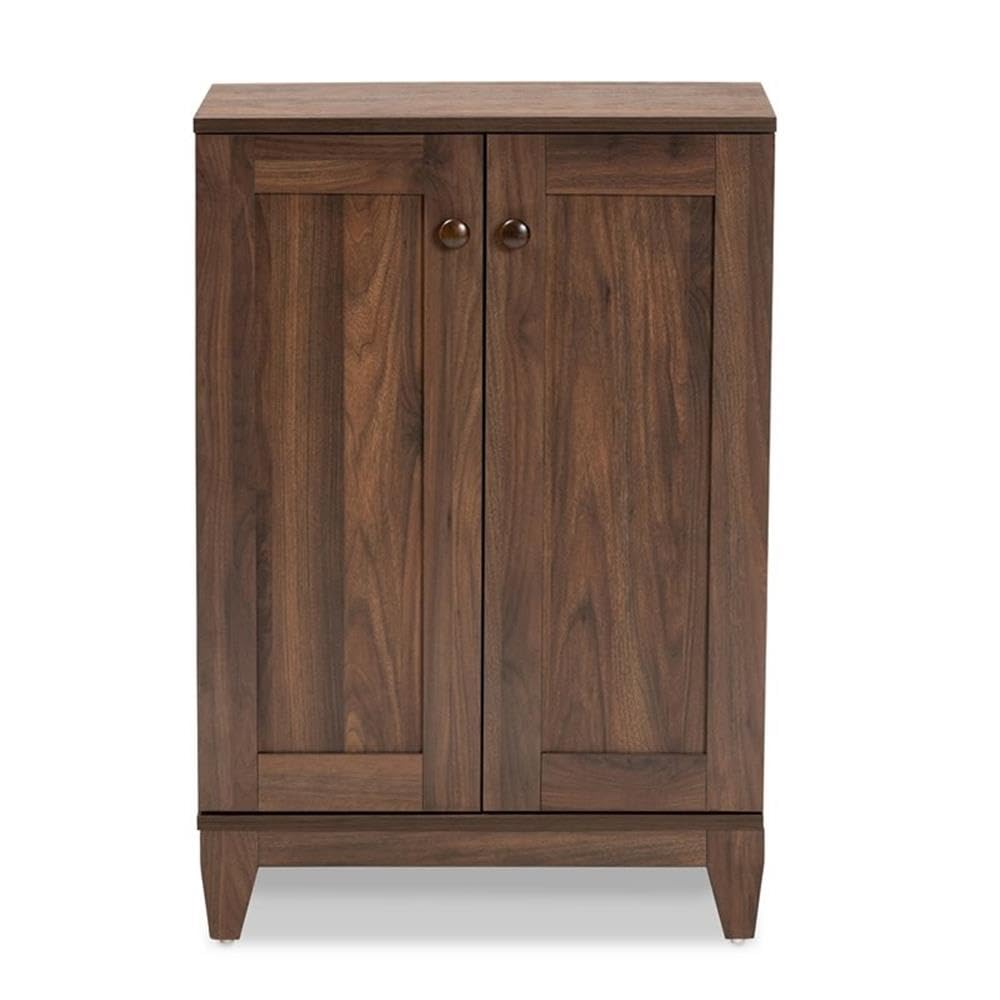 Baxton Studio Nissa Modern and Contemporary Walnut Brown Finished Wood 2-Door Shoe Storage Cabinet