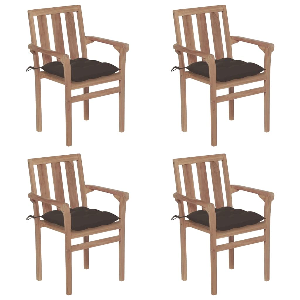 vidaXL Stackable Patio Chairs Set with Cushions - Solid Teak Wood, Timeless Design for Versatile Outdoor Use, Easy Storage, Comfort Assured, Assembly Required.