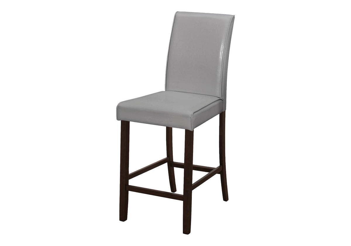 Monarch Specialties 1902, Set of 2, Counter Height, Upholstered, Kitchen, Room, Pu Leather Look, Wood Legs, Grey, Brown, Transitional Dining Chair, 17.75' L x 22.5' W x 40' H