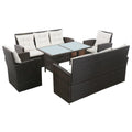 vidaXL Patio Sofa Set 5 Piece - Poly Rattan, Brown/Cream White Outdoor Furniture Set, Coffee Table & Cushions, Garden/Deck Lounge Area