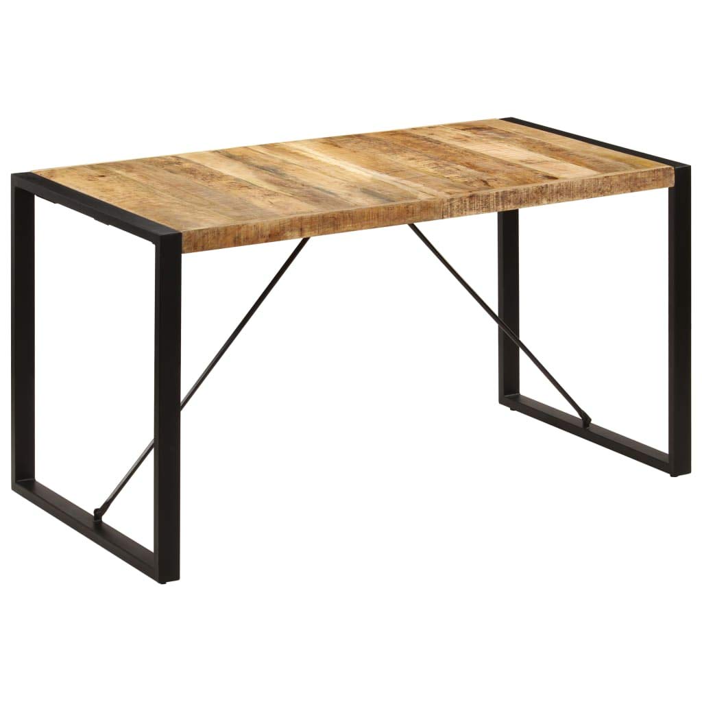 vidaXL Solid Mango Wood Dining Table - Industrial-Style Design, Durable Construction with Powder-Coated Steel Legs, Polished and Lacquered Finish - Brown and Black, Measures 55.1"x27.6"x29.5"