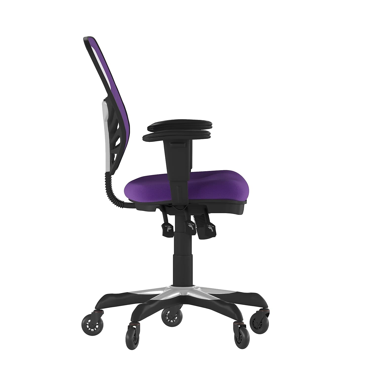 Flash Furniture Nicholas Mid-Back Multifunction Executive Swivel Ergonomic Office Chair With Adjustable Arms, Transparent Roller Wheels, 27&Quot;, Purple Mesh