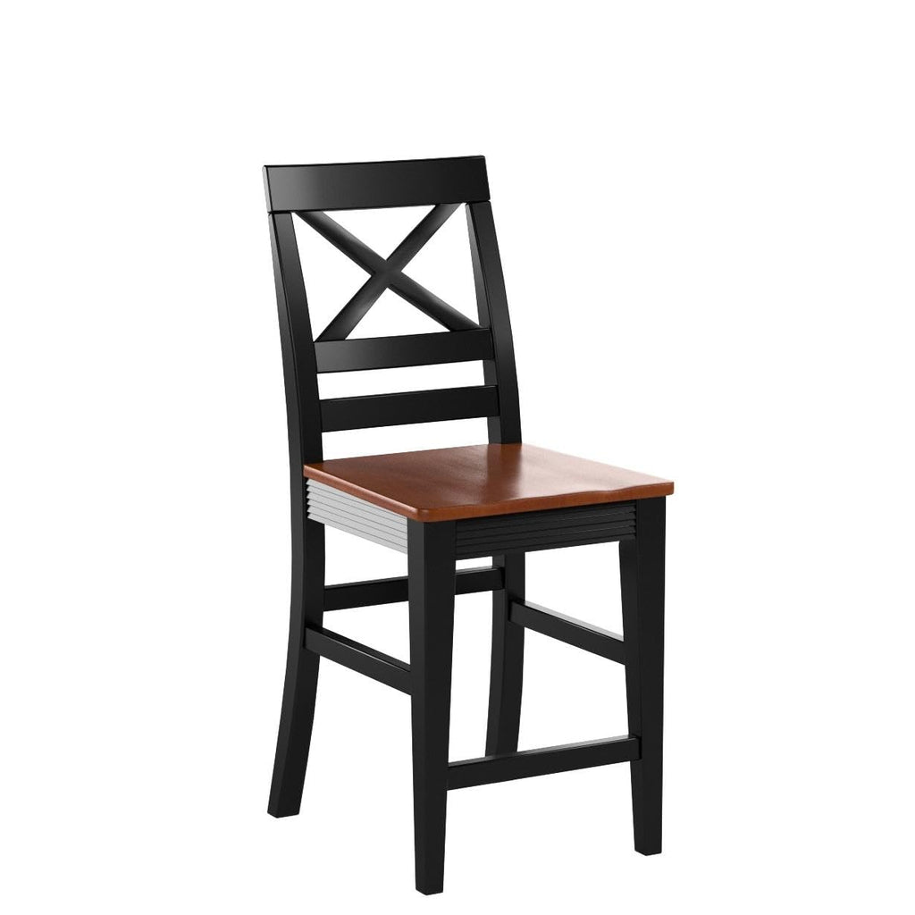East West Furniture Quincy Counter Bar Stool-Pub Height Wooden Chairs, Set of 2, Black & Cherry