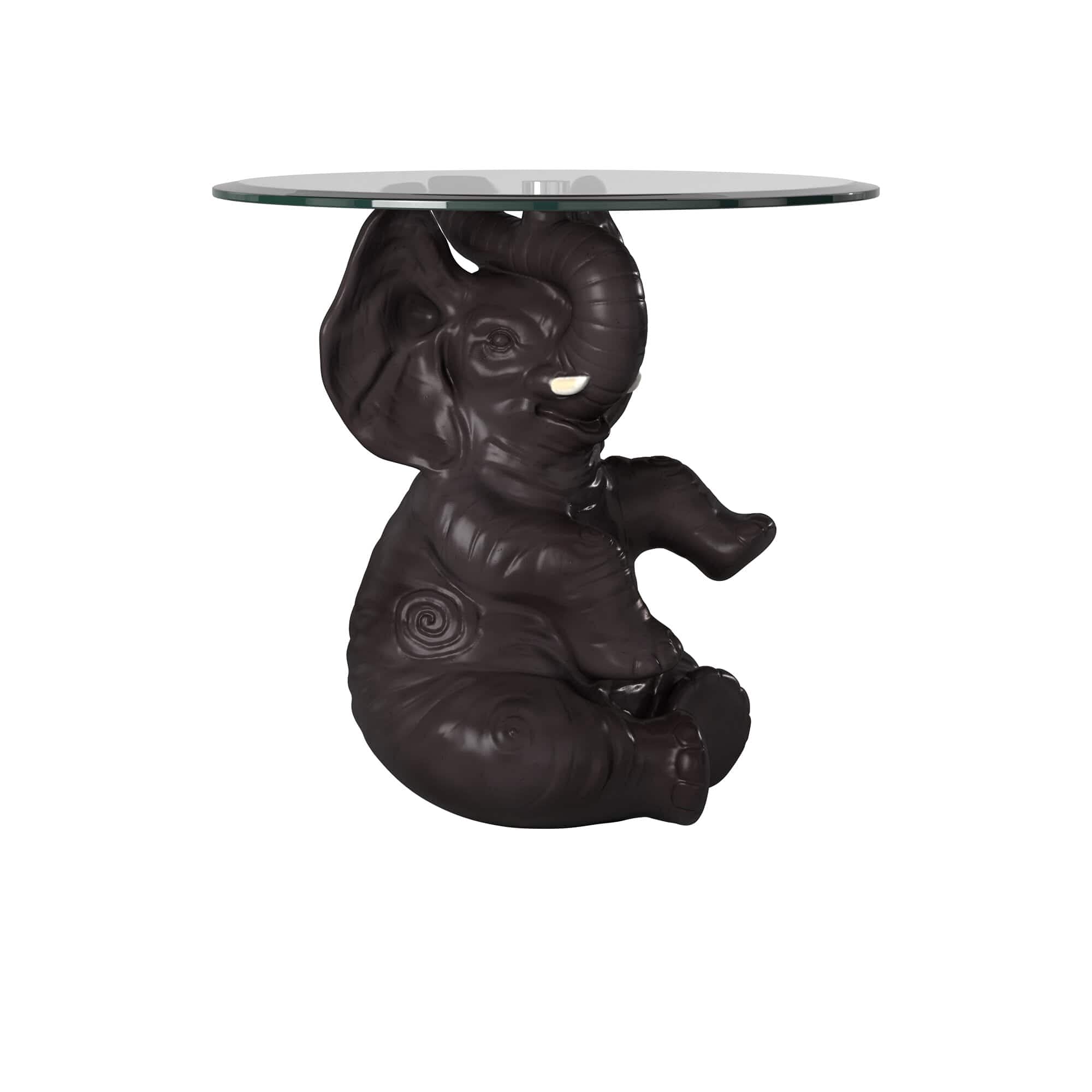 Powell Furniture Ernie Elephant, Dark Brown Accent Table, Portable with temper glass