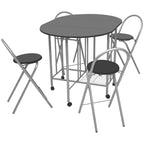 vidaXL 5-Piece Folding Dining Set - Sleek Black MDF with Iron Frame - Compact Kitchen and Dining Room Furniture - Includes Table and 4 Chairs - Modern Design