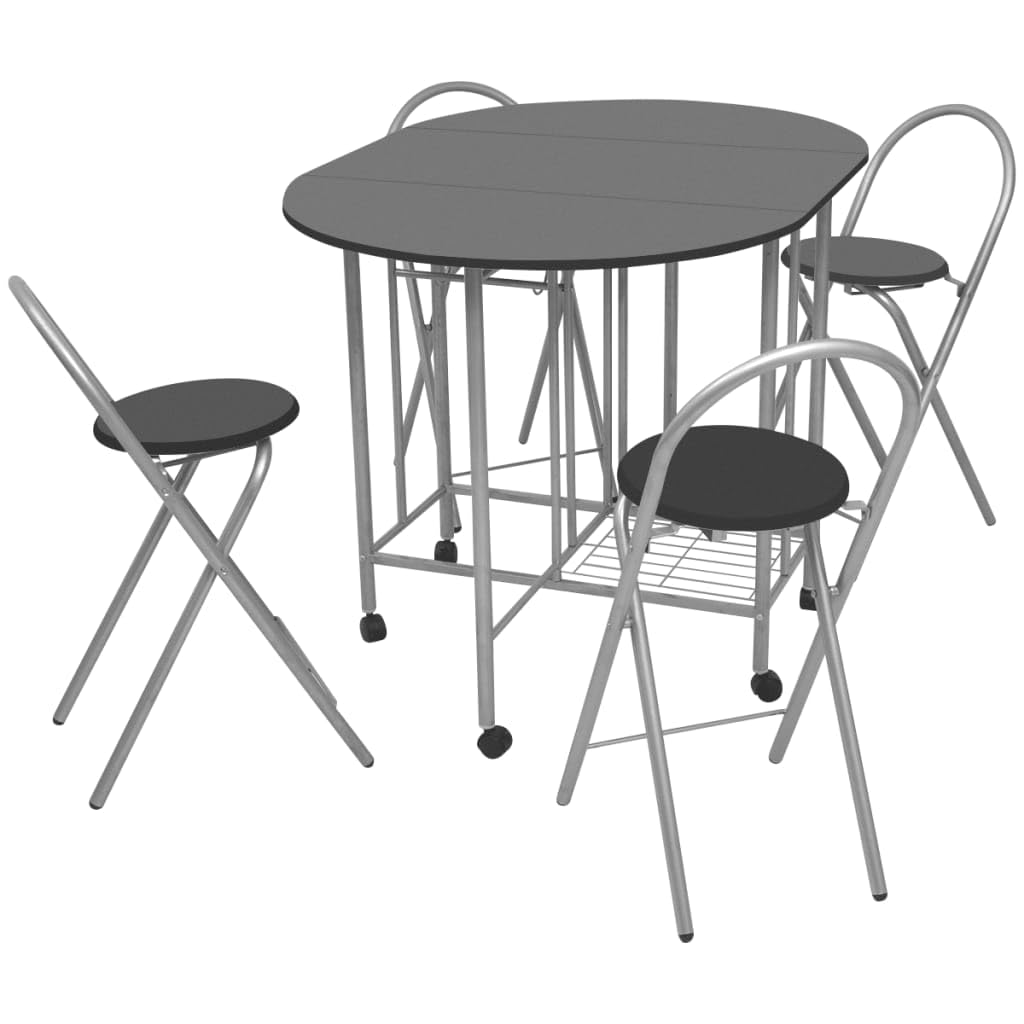 vidaXL 5-Piece Folding Dining Set - Sleek Black MDF with Iron Frame - Compact Kitchen and Dining Room Furniture - Includes Table and 4 Chairs - Modern Design