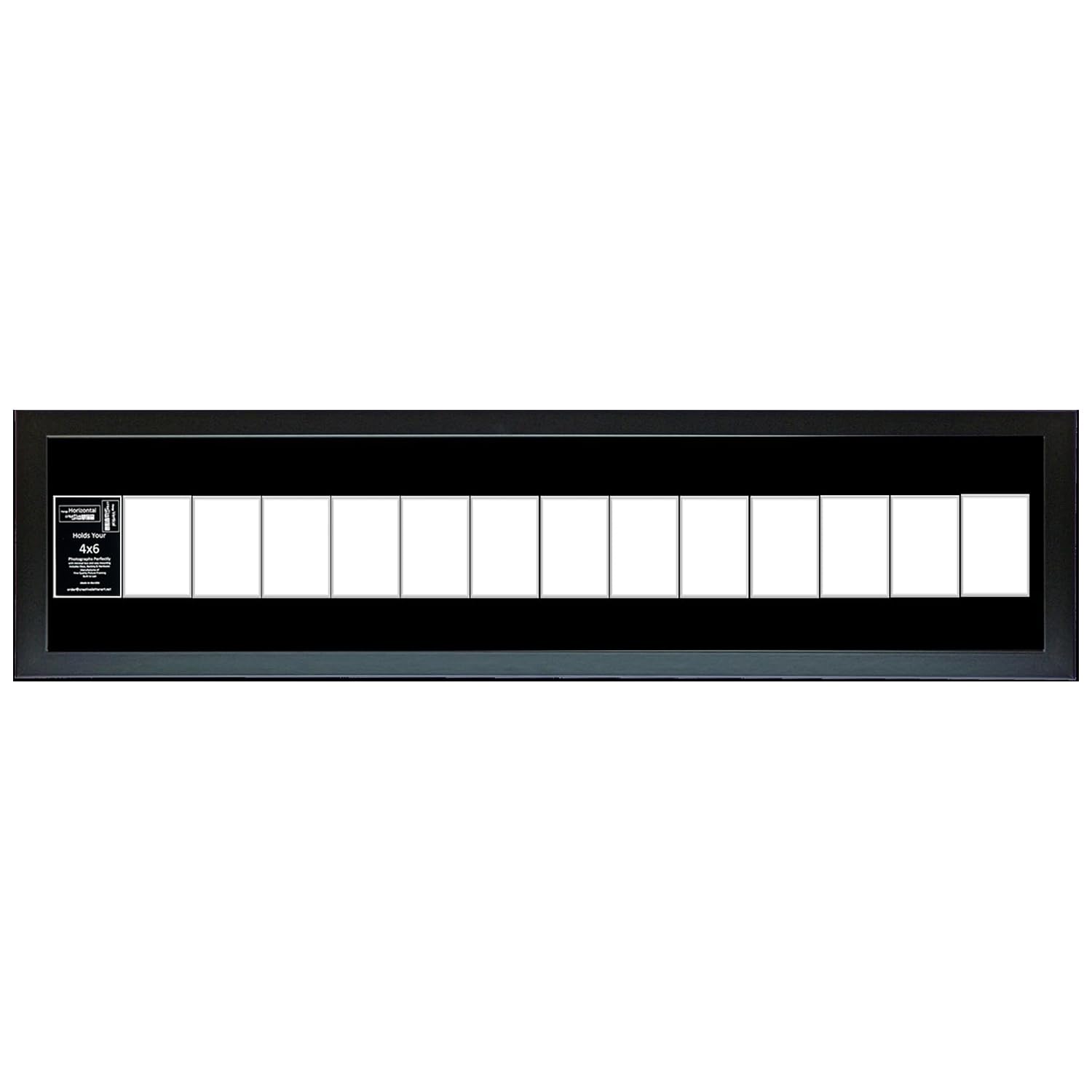 Creative Letter Art 4    x 6    Multiple Opening Picture Frame Collage with 14 holes, Manhattan Black Frame with 10 x 44-inch Bl